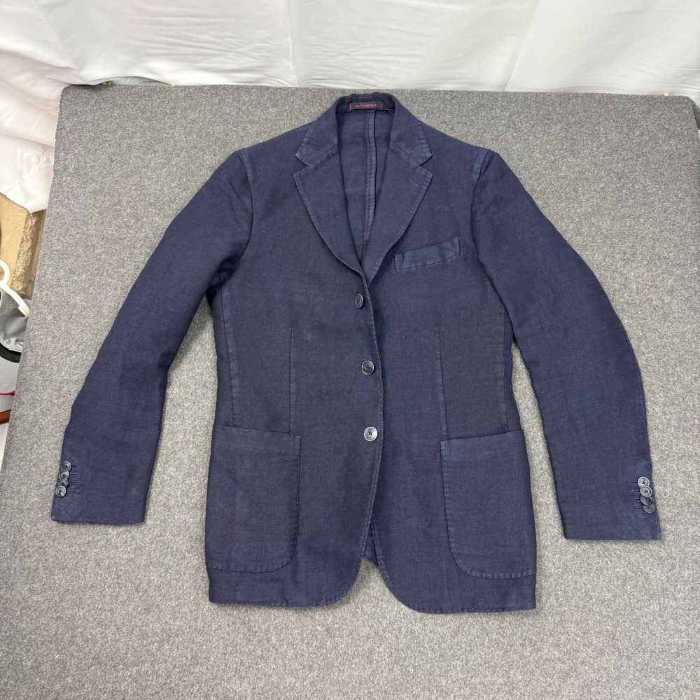 The Gigi Navy Blue Cotton Linen Blazer Jacket Made in Italy Size 52 L-ART B600_7